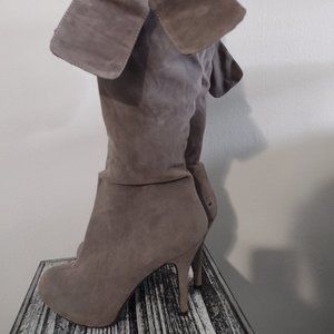 Just Fab: Tall Platform Boot with inside zip. Size 10, gray, 3 1/2 in heel.